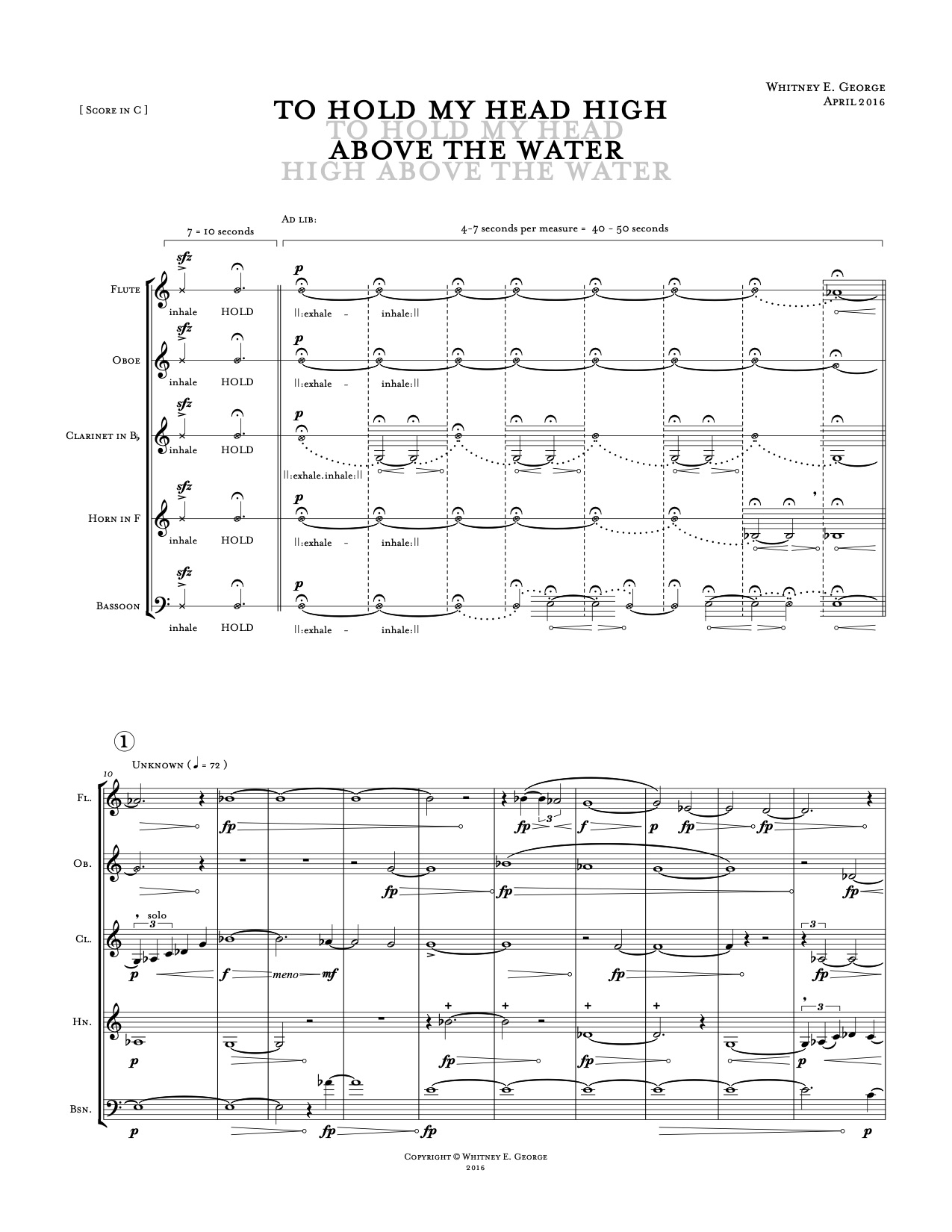 To Hold My Head High Above the Water [Digital Score & Parts]