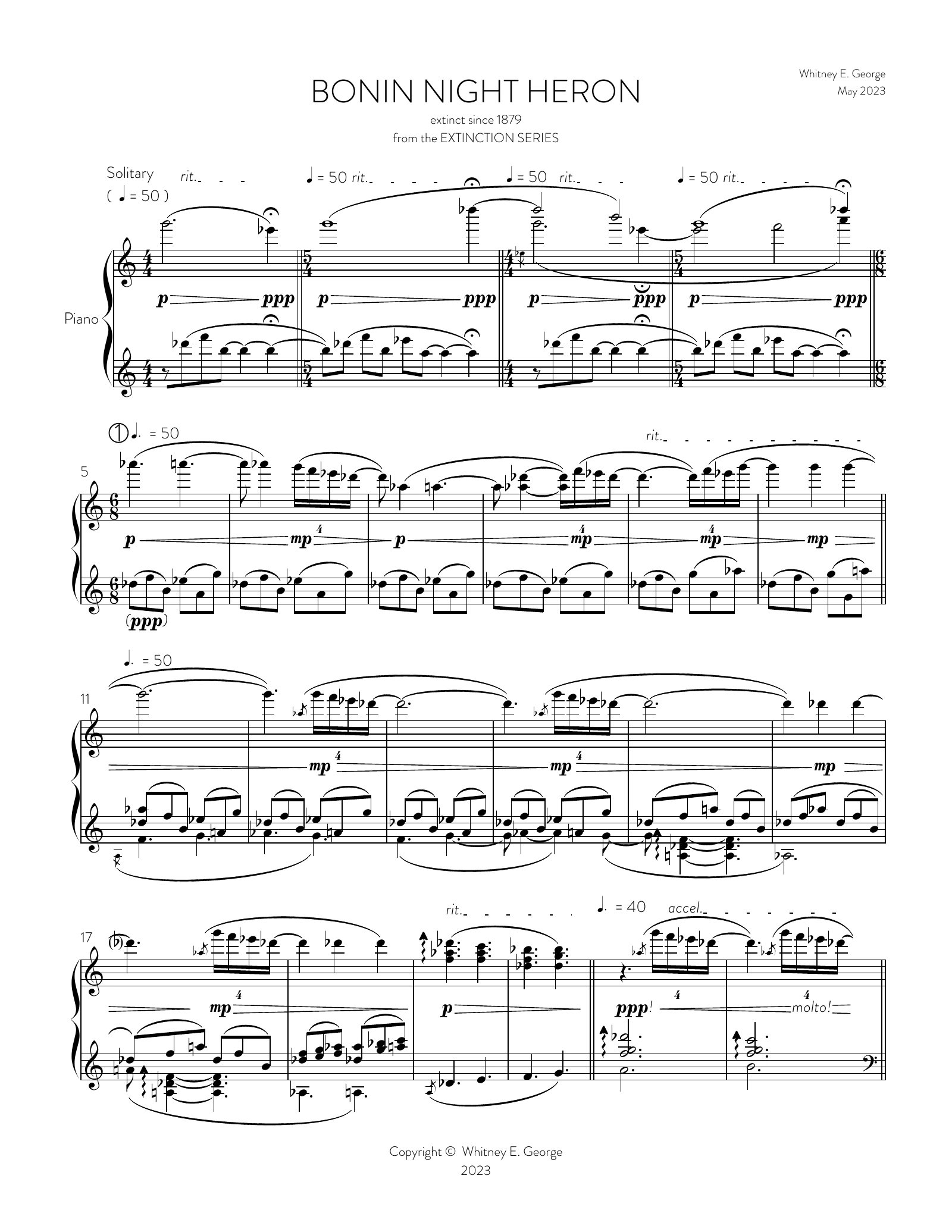 Bonin Night Heron from The Extinction Series (solo piano)