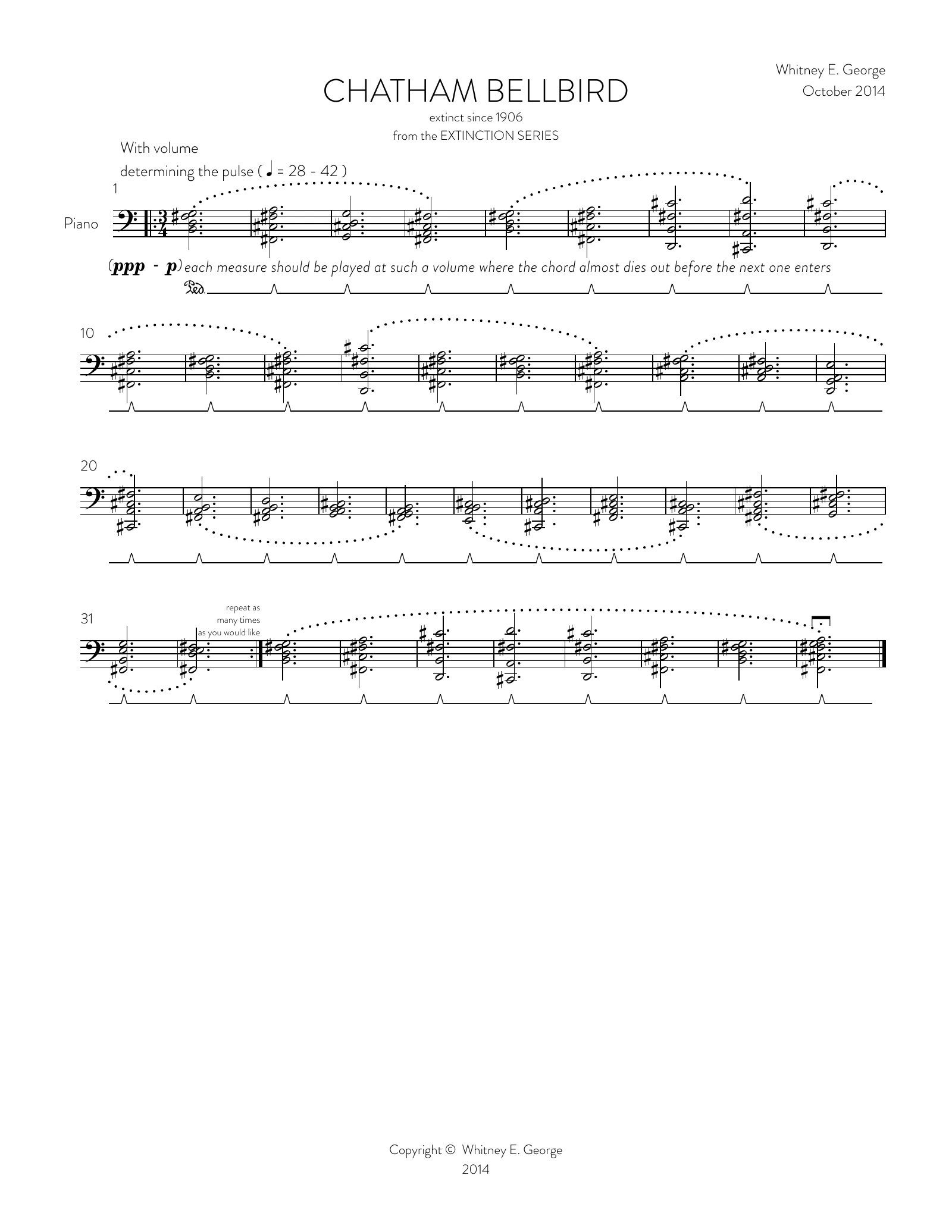 Chatham Bellbird from The Extinction Series (solo piano)