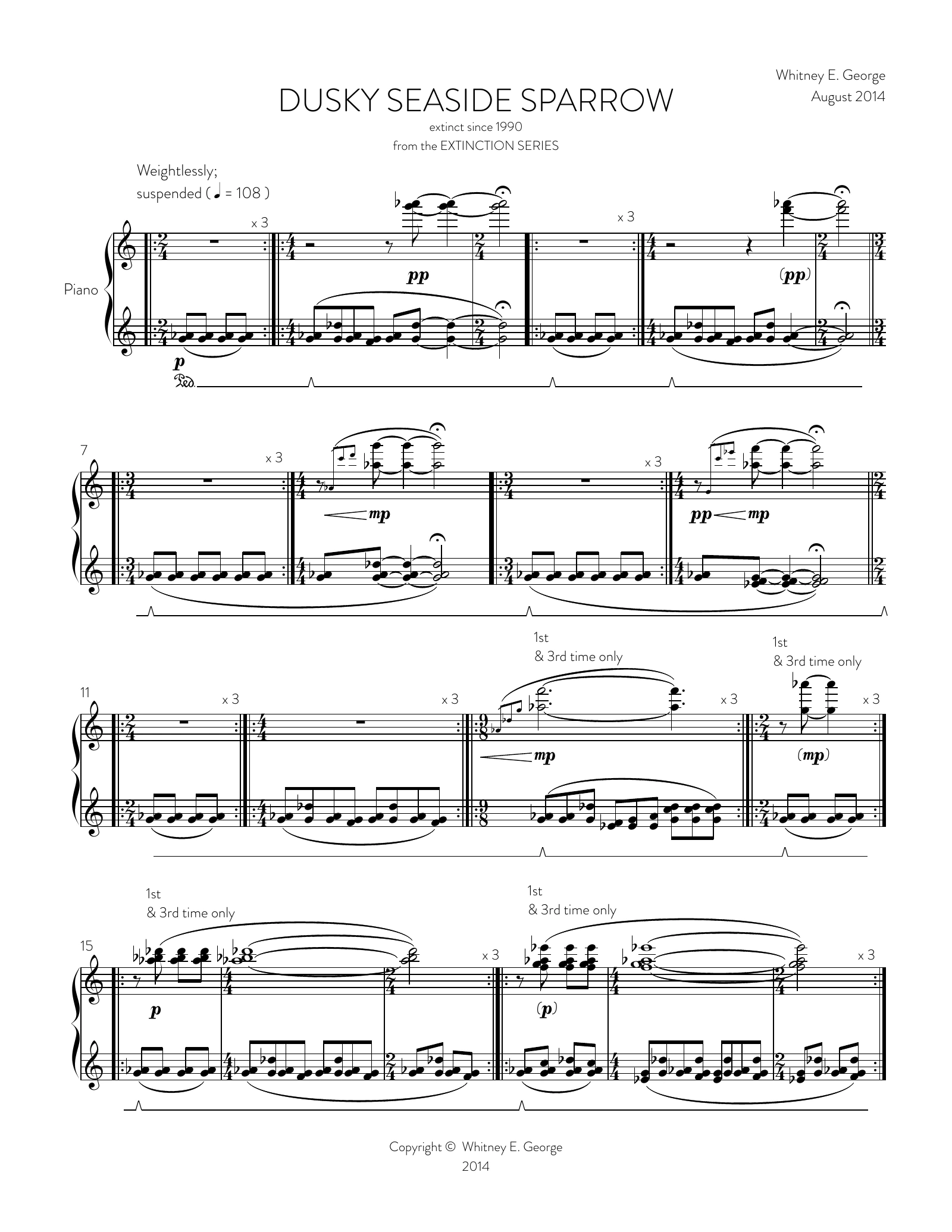 Dusky Seaside Sparrow from The Extinction Series (solo piano)
