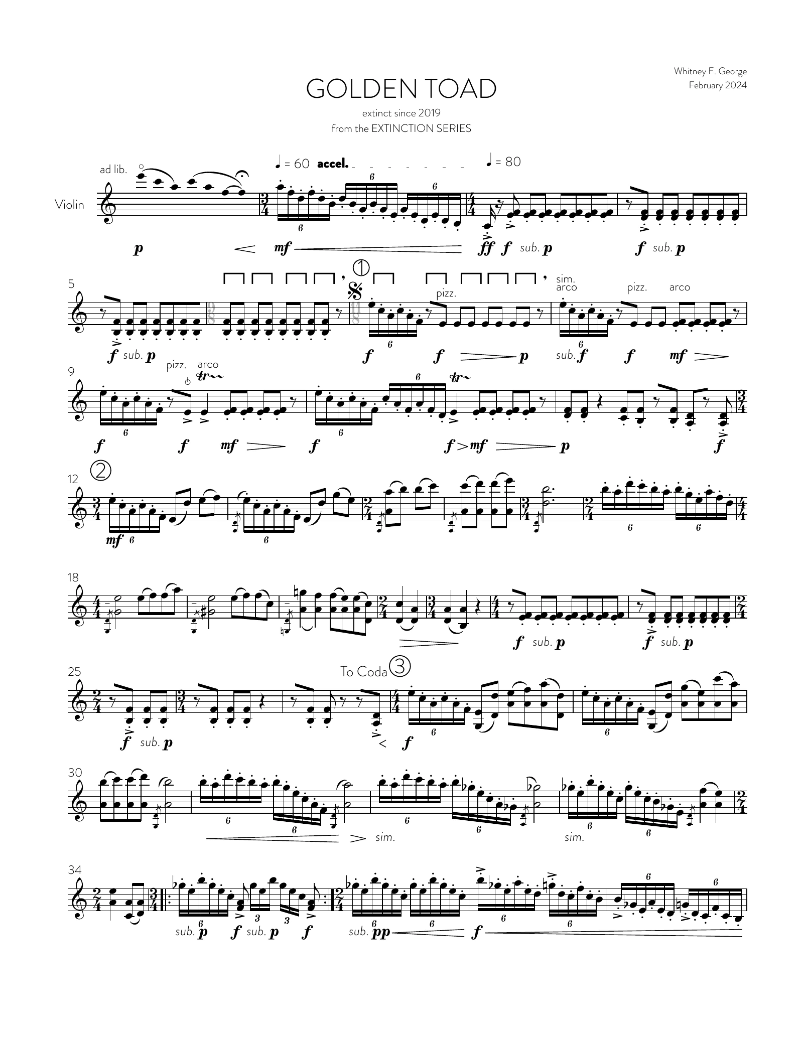 Golden Toad from The Extinction Series (solo violin)