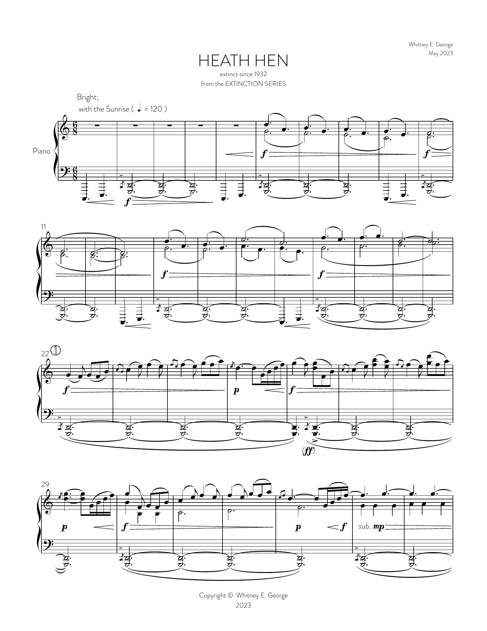 Heath Hen from The Extinction Series (solo piano)