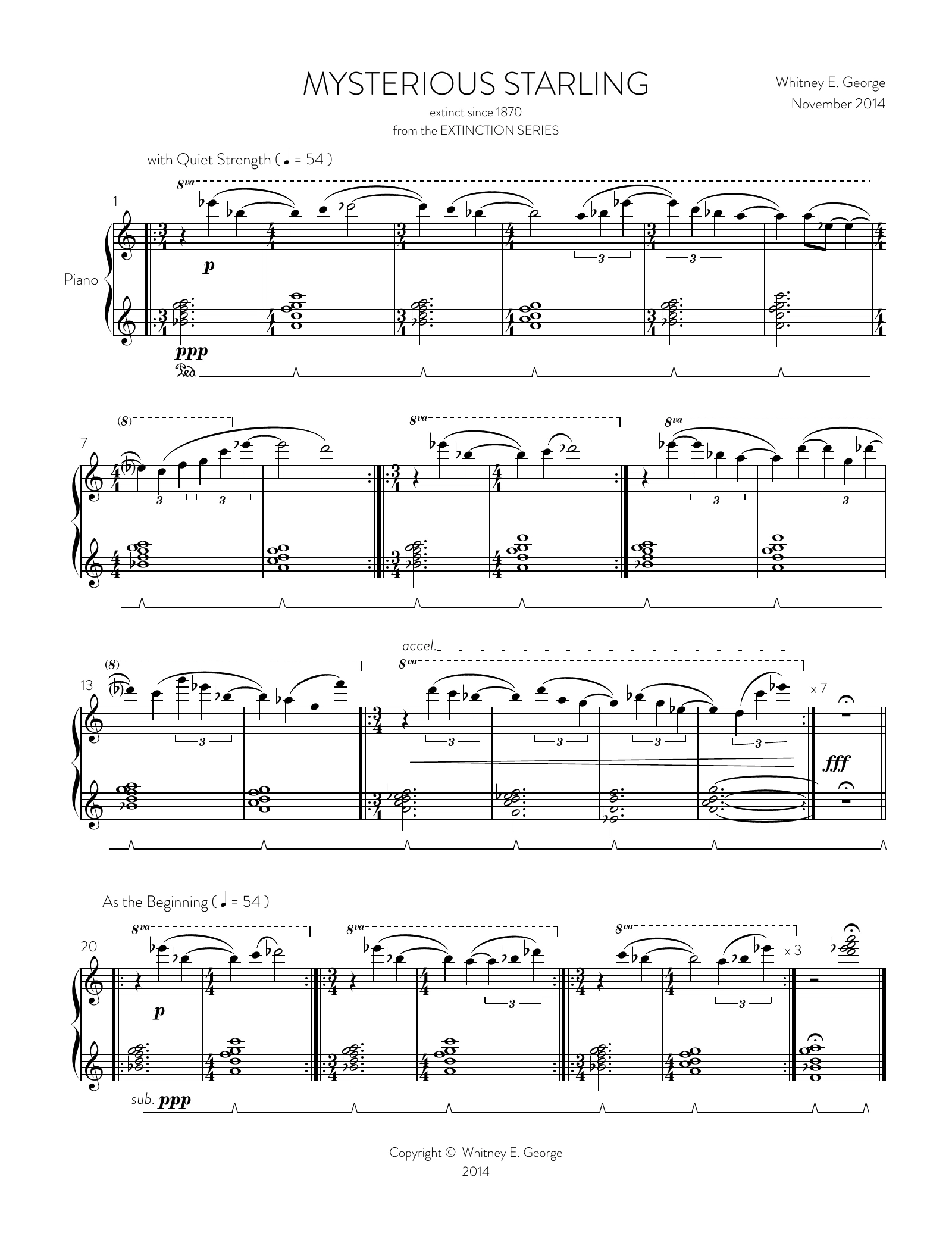 Mysterious Starling from The Extinction Series (solo piano)