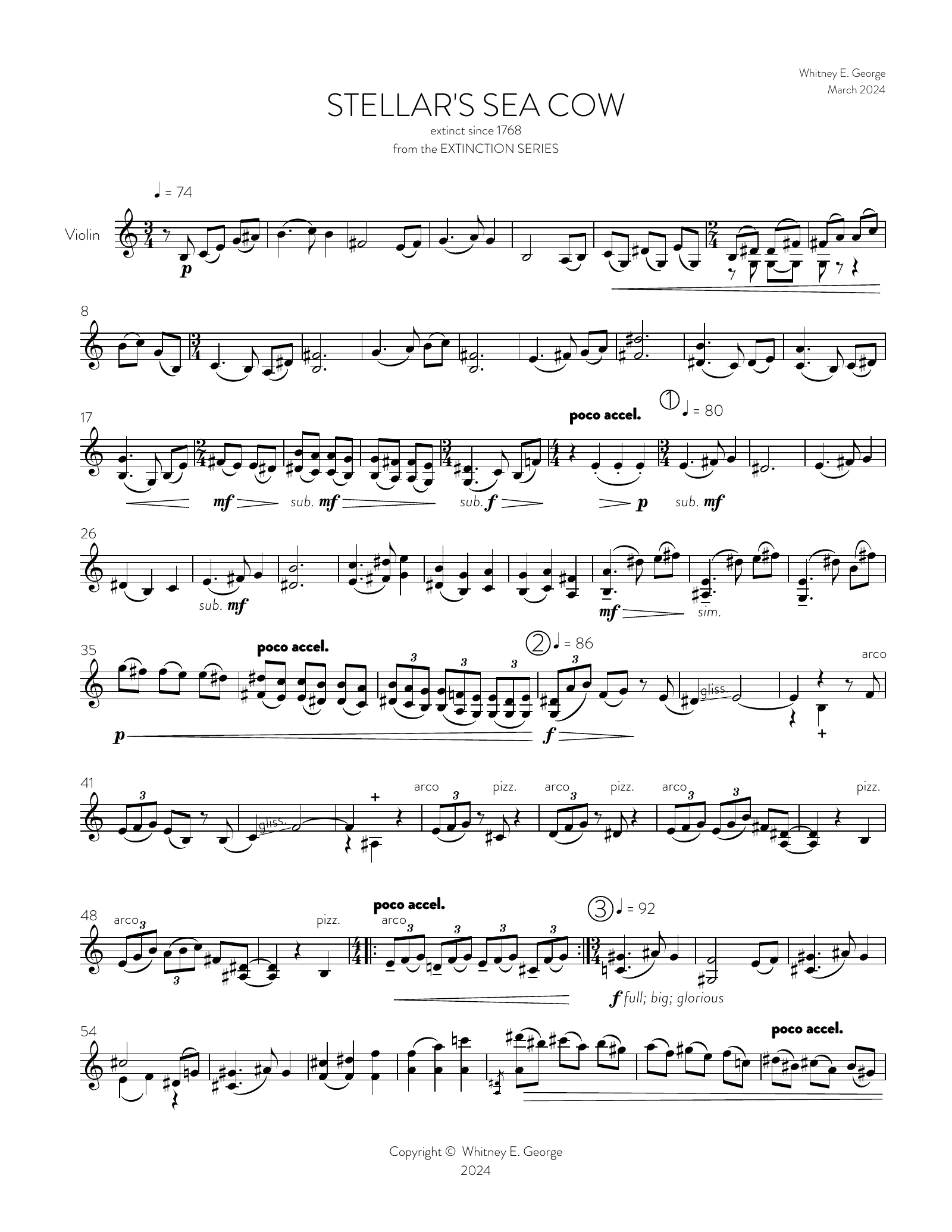 Stellar's Sea Cow from The Extinction Series (solo violin)