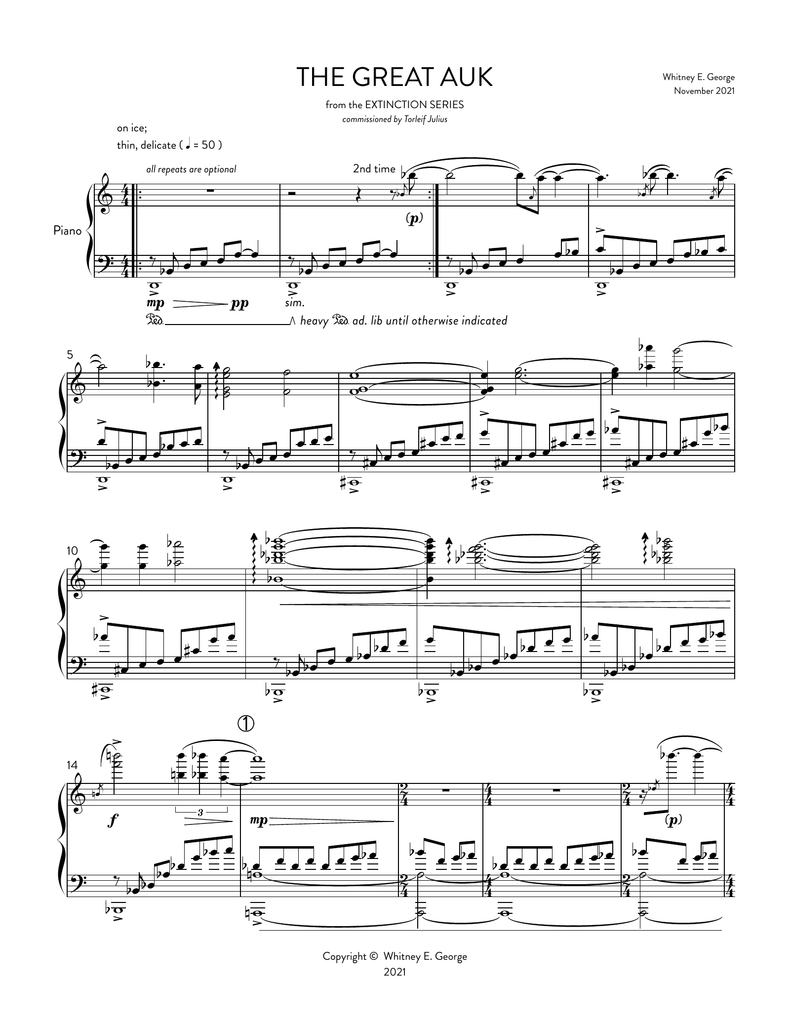 The Great Auk from The Extinction Series (solo piano)