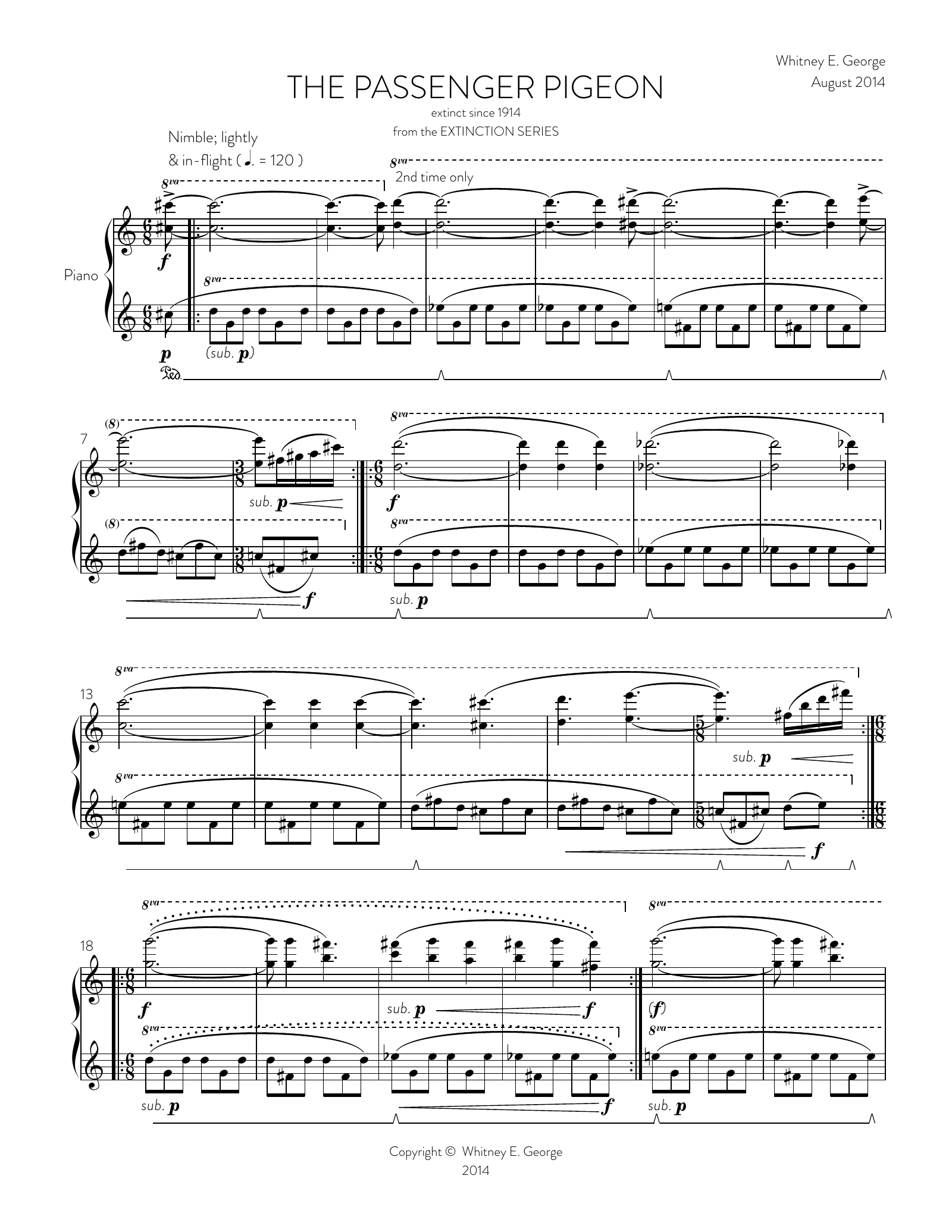 The Passenger Pigeon from The Extinction Series (solo piano)