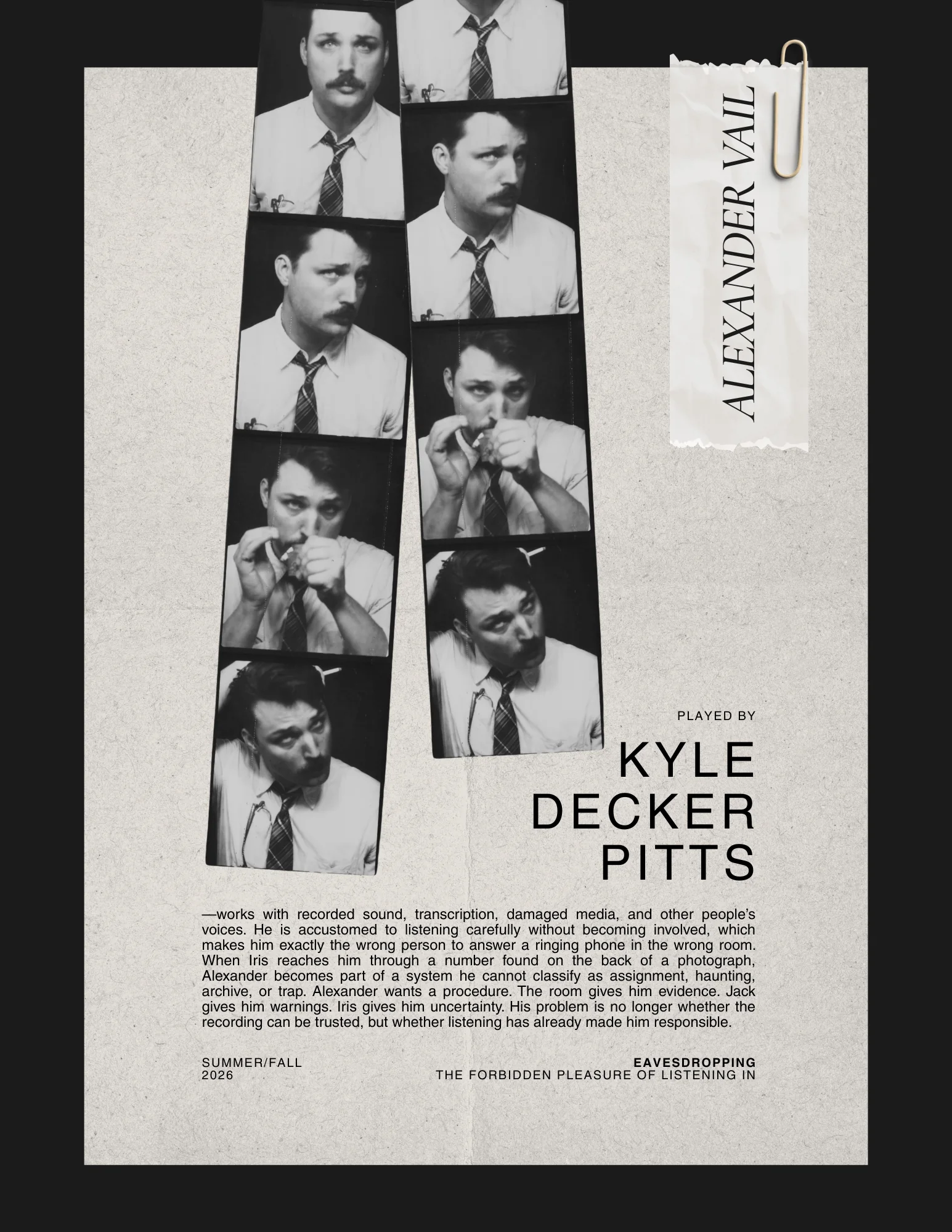 Alexander Vail character sheet, played by Kyle Decker Pitts