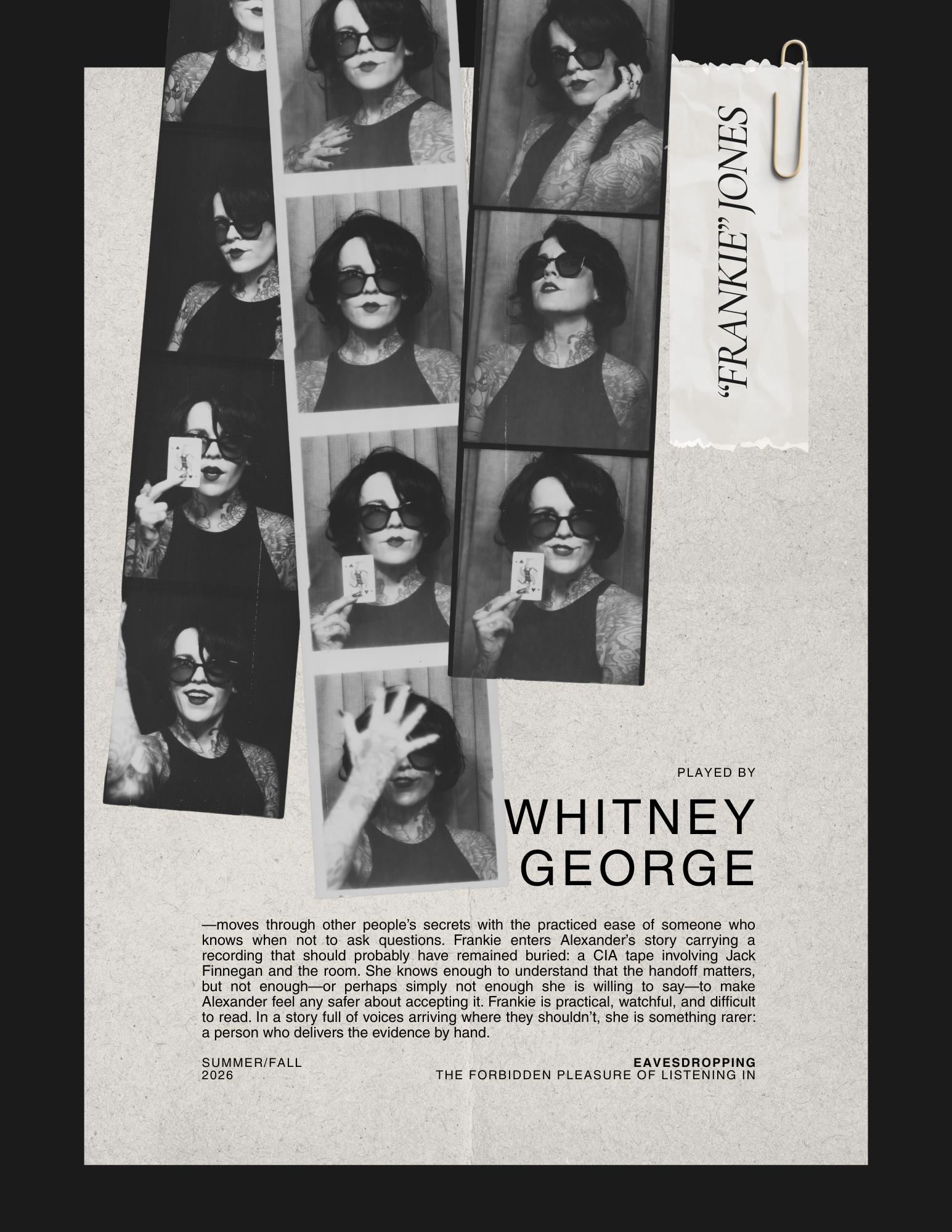 “Frankie” Jones character sheet, played by Whitney George