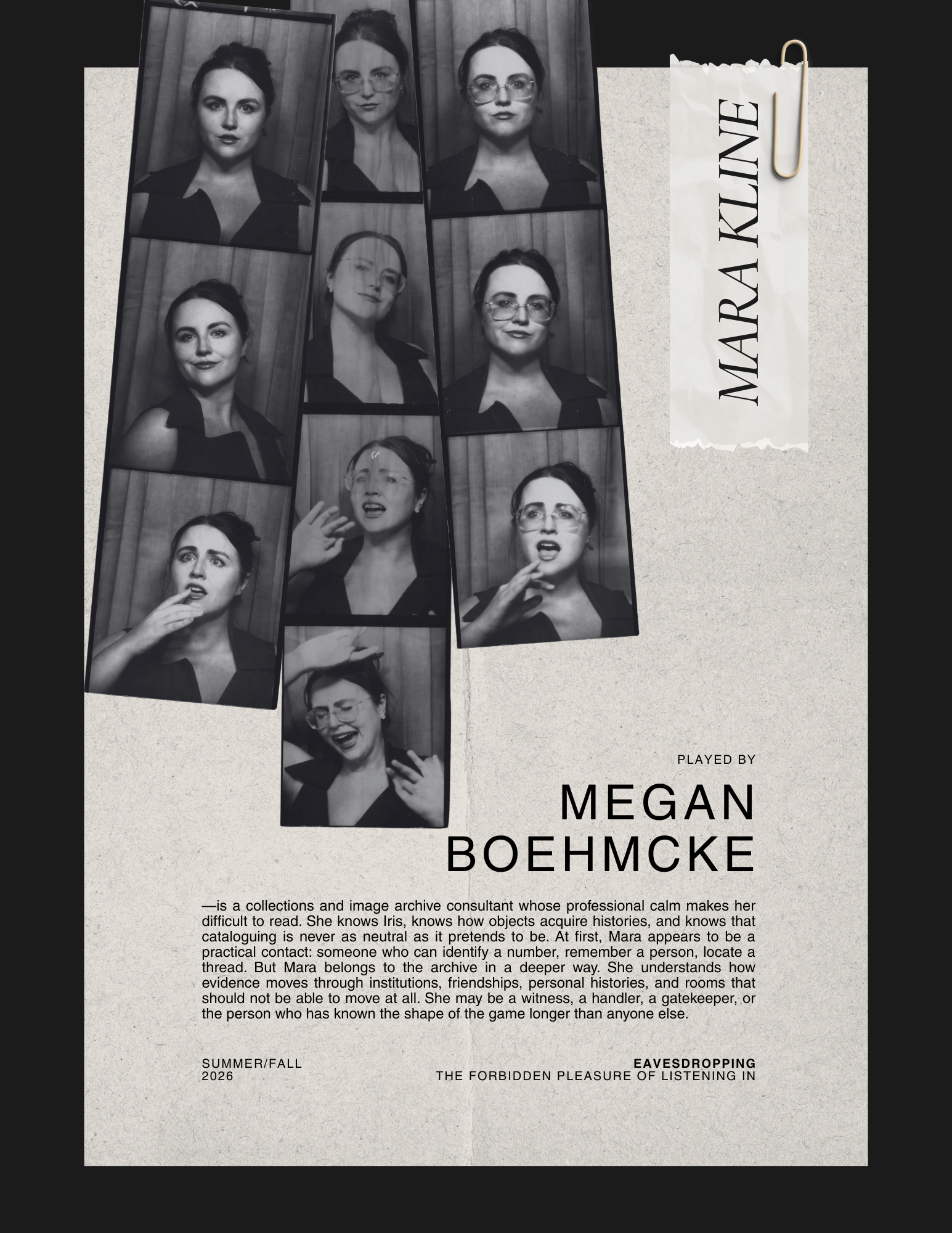 Mara Kline character sheet, played by Megan Boehmcke