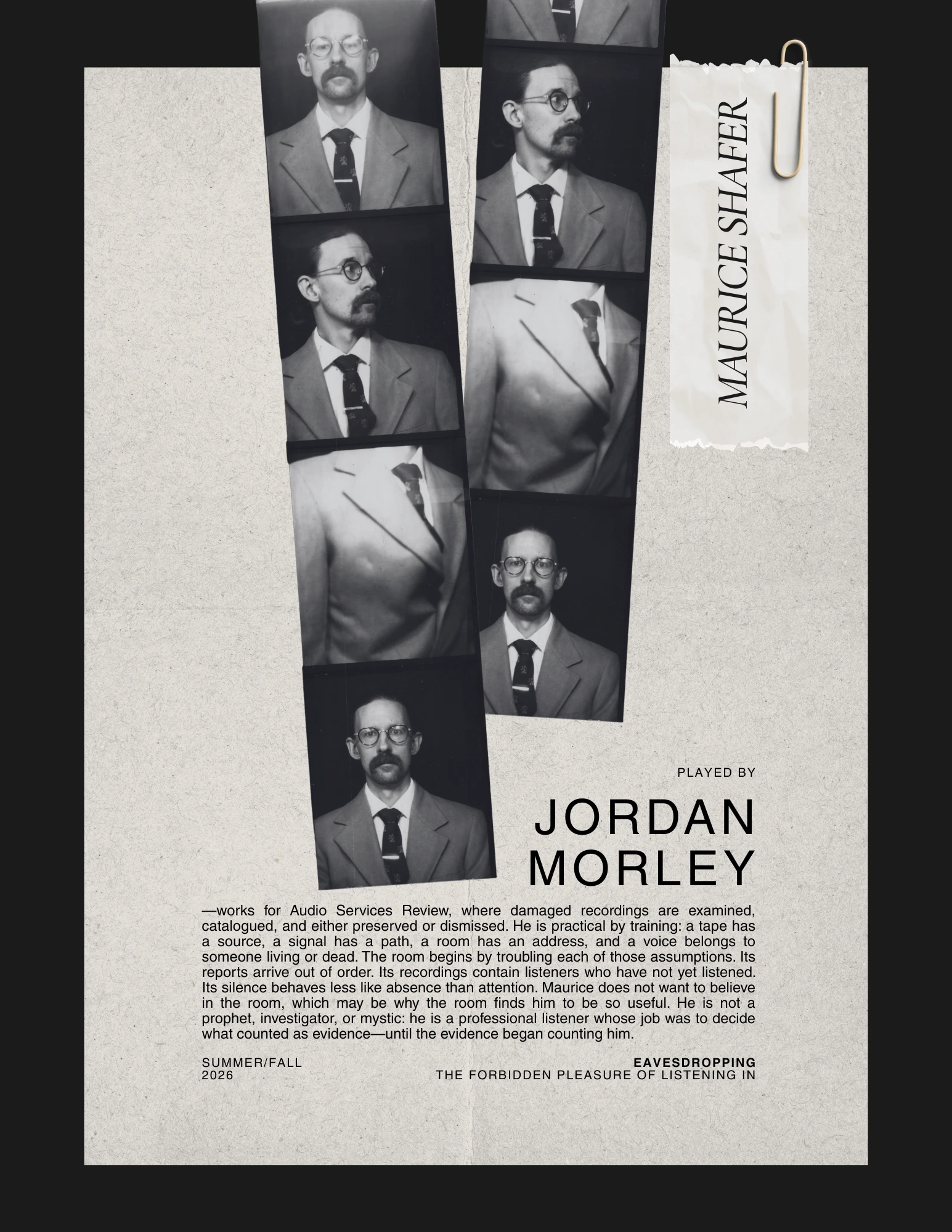Maurice Shafer character sheet, played by Jordan Morley